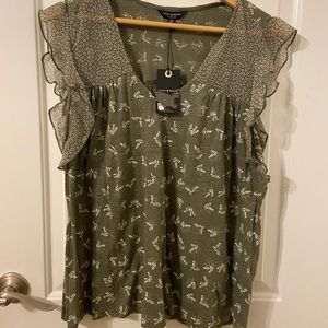 Sheer/cotton sleeveless top sage green